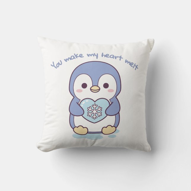 You Make My Heart Melt Penguin Throw Pillow (Front)