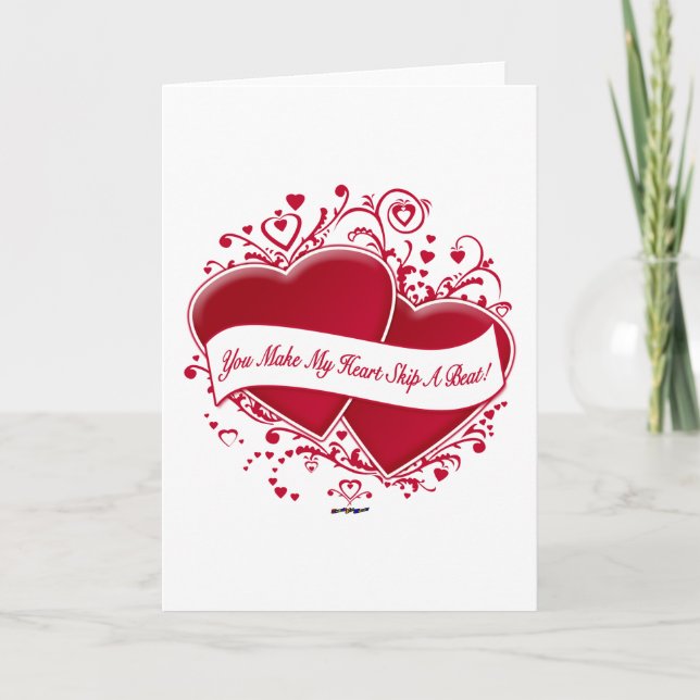 You Make My Heart Skip A Beat! Red Hearts Holiday Card (Front)