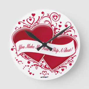 You Make My Heart Skip A Beat! Red Hearts Round Clock