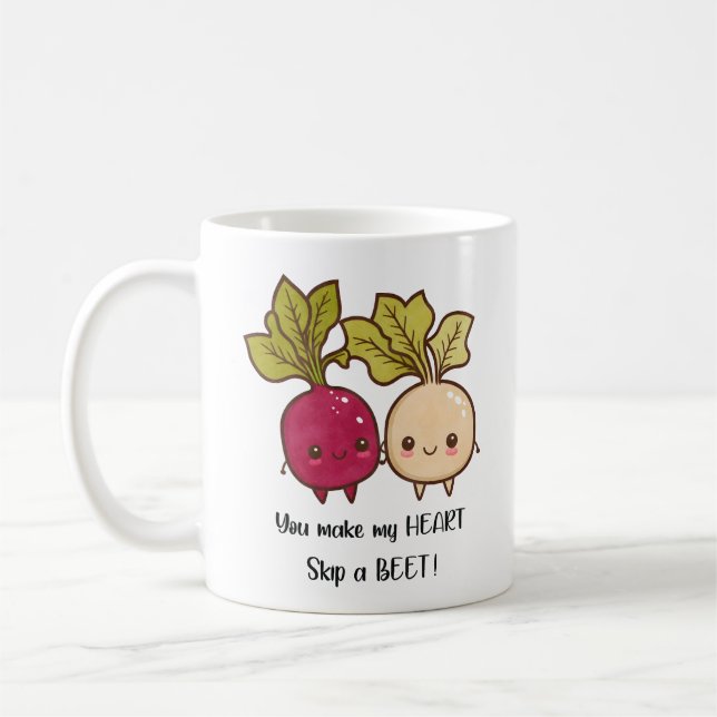 You Make My Heart Skip a Beet Valentines Day Pun Coffee Mug (Left)