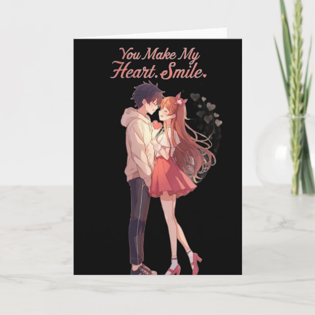 You Make My Heart Smile Anime Couple T-Shirt Card (Front)