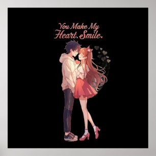 You Make My Heart Smile Anime Couple T-Shirt Poster