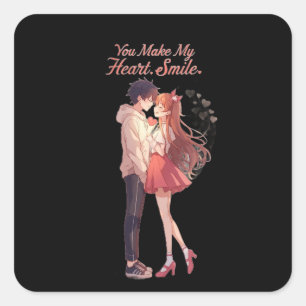 You Make My Heart Smile Anime Couple T-Shirt Square Sticker