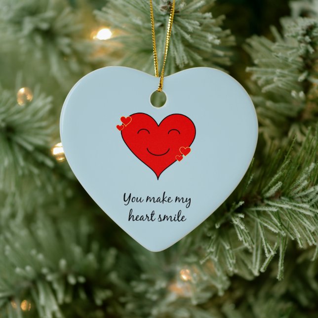 You make my heart smile blue ceramic ornament (Tree)