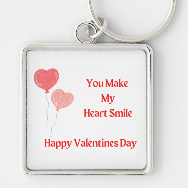 You Make My Heart Smile Happy Valentines Day  Keychain (Front)