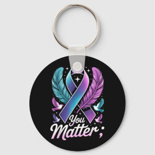 You Matter Teal Purple Ribbon Semicolon Prevention Keychain