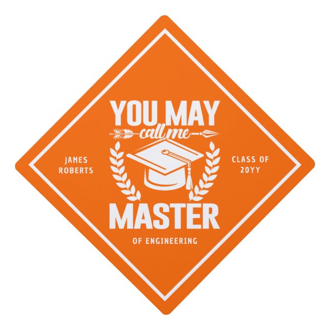 You May Call Me Master Funny Modern Orange Class Graduation Cap Topper (Front)