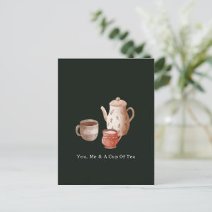 You, Me And A Cup Of Tea Quote And Illustration Postcard