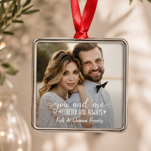 You & Me Forever and Always Picture Heart Couple Metal Ornament