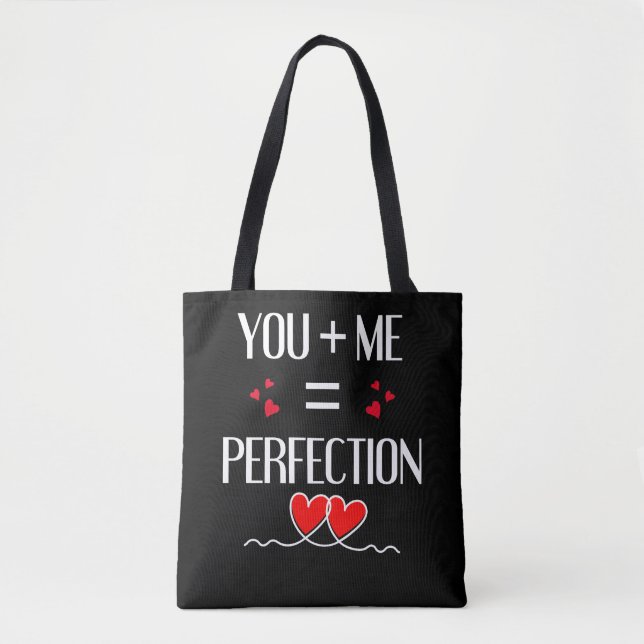 You + Me = Perfection - Cute Couple Design Tote Bag (Front)