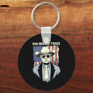 You Missed Twice Western Trump Cowboy Trump 2024  Keychain
