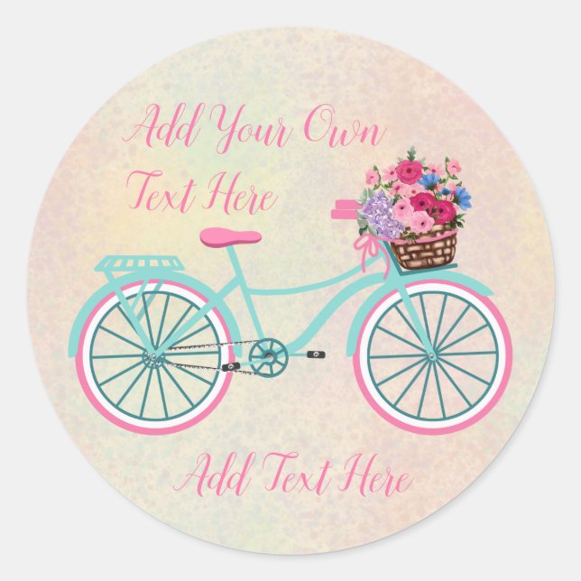 You Personalize Bicycle with Basket of Flowers Classic Round Sticker (Front)