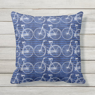 You Plus Bicycle Equals Happy Antique Wheels Blue Throw Pillow