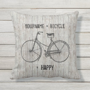 You Plus Bicycle Equals Happy Antique Wooden Plank Throw Pillow
