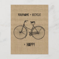 You Plus Bicycle Equals Happy Natural Burlap Sack