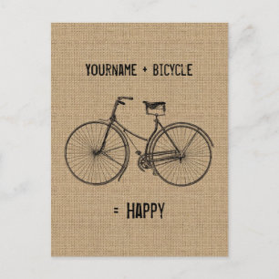 You Plus Bicycle Equals Happy Natural Burlap Sack Postcard