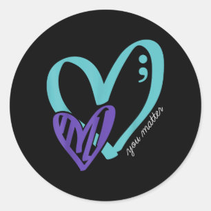 You Prevention Awareness Teal Purple Heart Classic Round Sticker