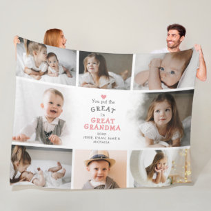 You Put The Great In Great Grandma 8-Photo Fleece Blanket