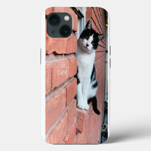 You Rang? Black/White Cat on Brick Windowsill iPhone 13 Case