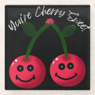 You’re Cherry Sweet Typography, Cute Cherry Pun  Glass Coaster