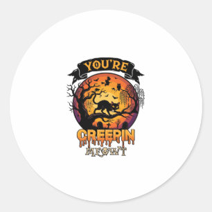 You Re Creepin Meowt Halloween Black Cat Full Moon Classic Round Sticker