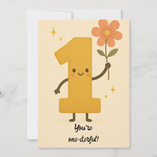 You’re One-derful Whimsical Vintage Birthday Card (Front)