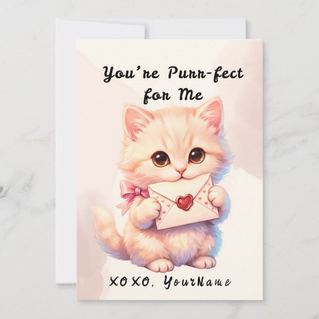 You’re Purr-fect for Me Cat Valentine Flat Card (Front)
