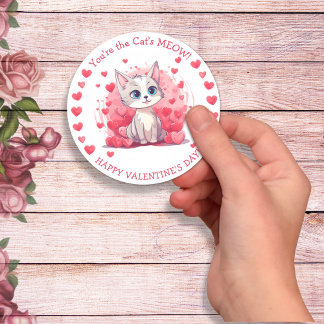 You’re the Cat’s Meow Small Kid’s Class Valentine  Classic Round Sticker