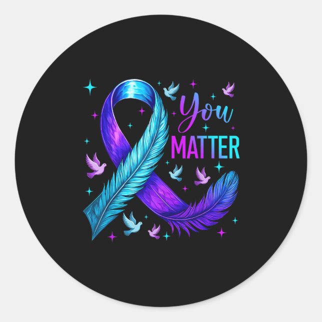 You Ribbon Bird Suicide Prevention Awareness  Classic Round Sticker (Front)