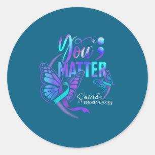 You Ribbon Butterfly Suicide Awareness Women Men Classic Round Sticker