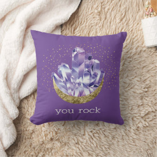 You Rock Amethyst Crystals Mystical Watercolor Throw Pillow