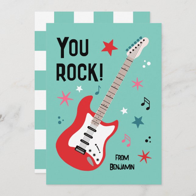 You rock guitar classroom valentine's day card (Front/Back)