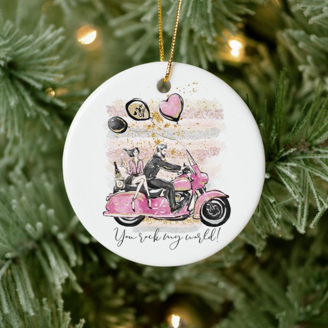 You Rock My World | Couple Motorcycle Sublimation Ceramic Ornament (Tree)