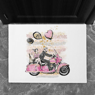 You Rock My World Couple Motorcycle Sublimation Doormat