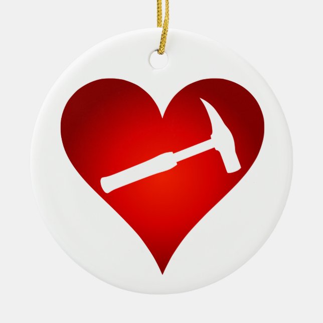 You Rock My World: Rock Hammer Heart Ceramic Ornament (Front)