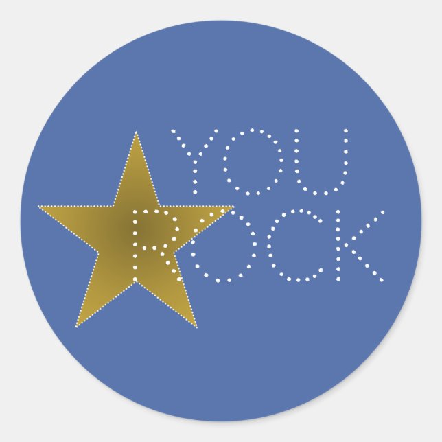 You Rock Star Birthday Party Stickers Blue Gold (Front)
