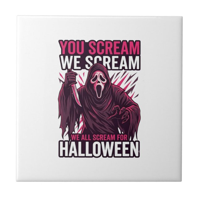 You Scream We Halloween Ghostface Bloody Knife Tile (Front)