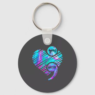 You Semicolon Heart Wear Teal &amp; Purple Mental  Keychain