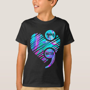 You Semicolon Heart Wear Teal & Purple Mental T-Shirt