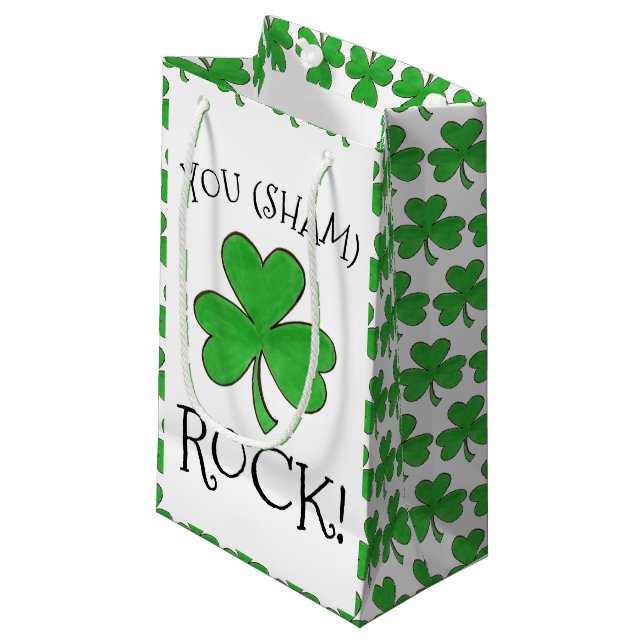 You (Sham) Rock Green Shamrock Clover Congrats Small Gift Bag (Front Angled)