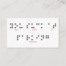 You Suck at Parking Braille funny parking card