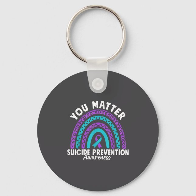 You Suicide Prevention Awareness Teal &amp; Purple Keychain (Front)