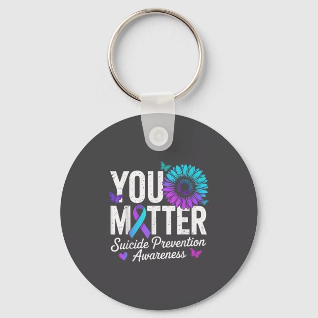 You Suicide Prevention Awareness Teal &amp; Purple Keychain (Front)