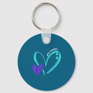 You Suicide Prevention Awareness Teal Purple Heart Keychain