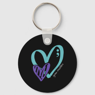 You Suicide Prevention Awareness Teal Purple Heart Keychain