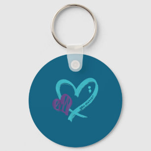 You Suicide Prevention Awareness Teal Purple Heart Keychain