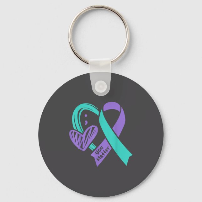 You Suicide Prevention Awareness Teal Purple Heart Keychain (Front)