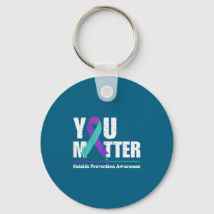 You Suicide Prevention Awareness Teal Purple Ribbo Keychain