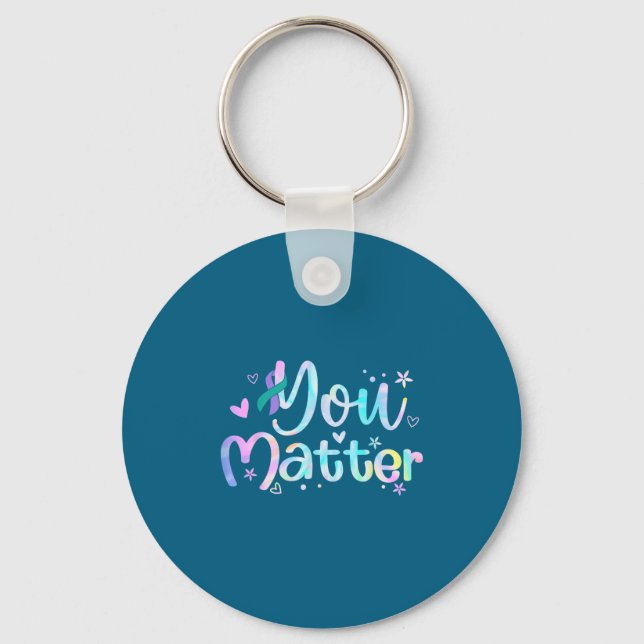 You Suicide Prevention Awareness Teal Purple Ribbo Keychain (Front)