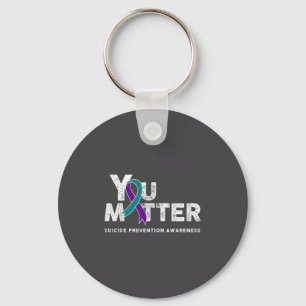 You Suicide Prevention Month Gift Teal Purple Ribb Keychain